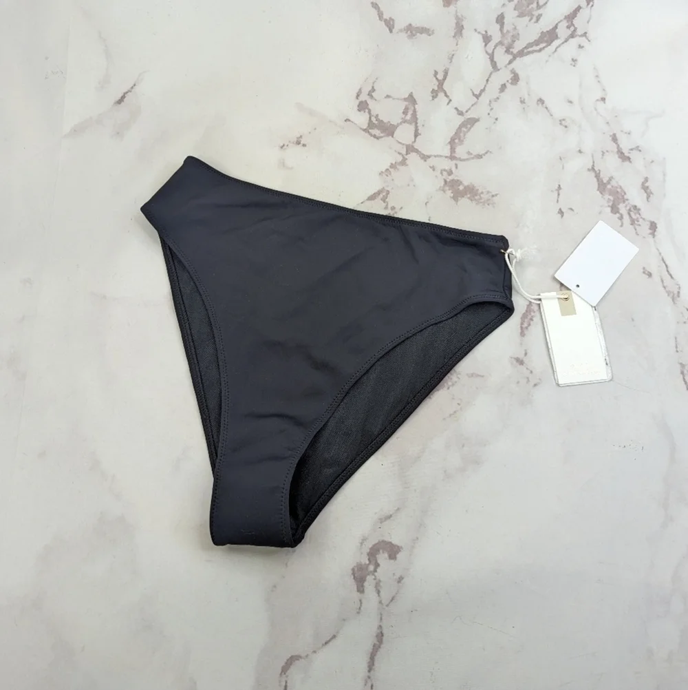 Good American Swim Bottom Women Black High Rise Bikini Cheeky Scuba